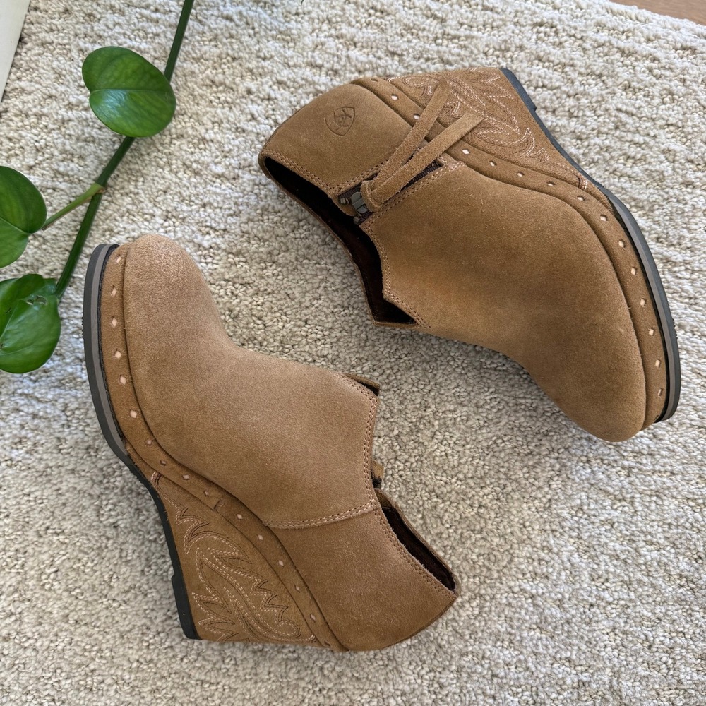 Ariat BRILEY Suede Wedge BOOTIES Boots Western EMBROIDERED BOHO WOMEN 7 PLATFORM